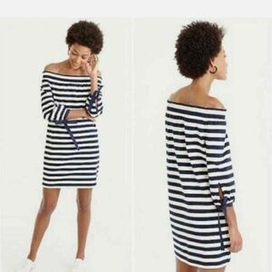 J Crew striped off the shoulder dress. Size medium. NWT